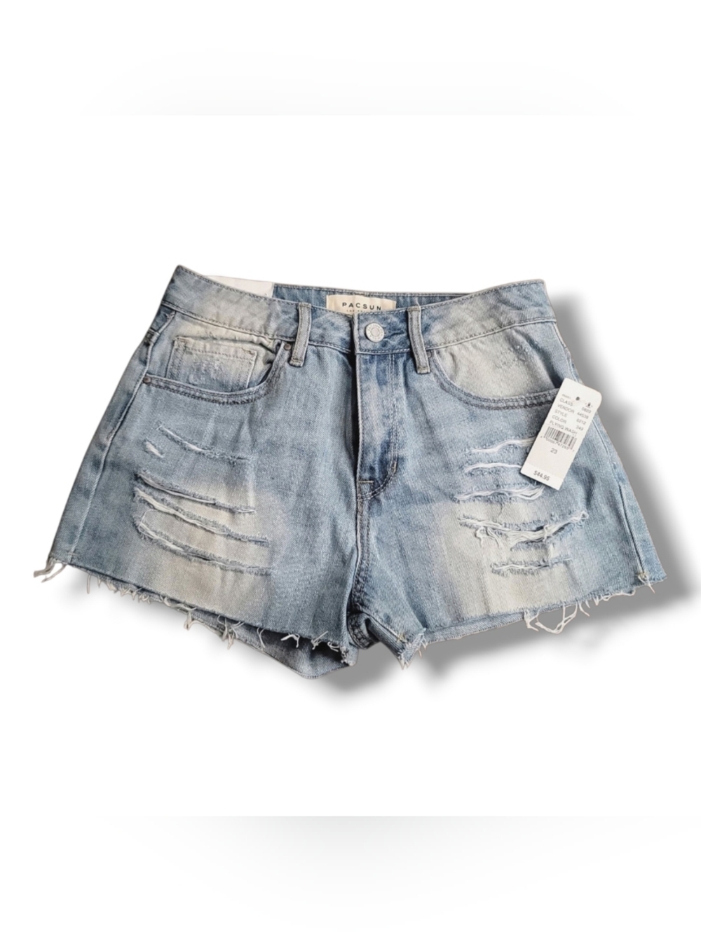PACSUN  Washed Light Blue High Rise Distressed Denim Shorts